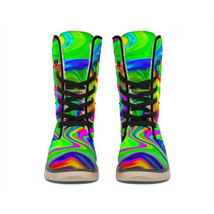 Green Abstract Liquid Trippy Print Winter Boots