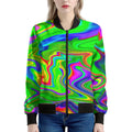 Green Abstract Liquid Trippy Print Women's Bomber Jacket