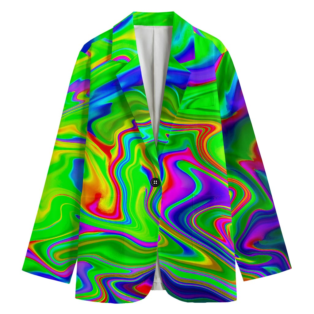 Green Abstract Liquid Trippy Print Women's Cotton Blazer