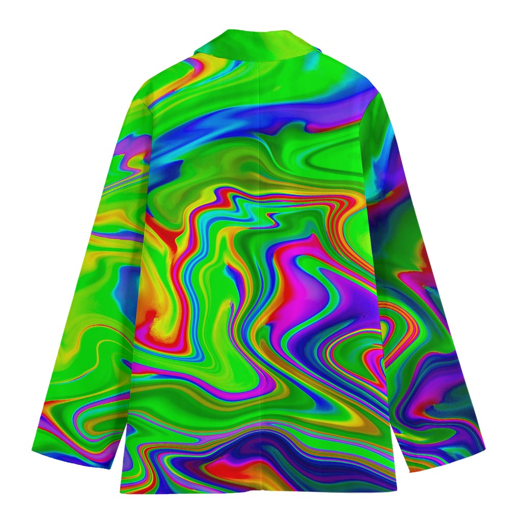 Green Abstract Liquid Trippy Print Women's Cotton Blazer