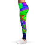Green Abstract Liquid Trippy Print Women's Leggings
