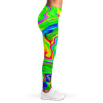 Green Abstract Liquid Trippy Print Women's Leggings