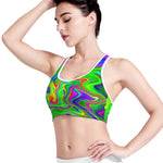 Green Abstract Liquid Trippy Print Women's Sports Bra