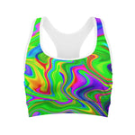 Green Abstract Liquid Trippy Print Women's Sports Bra