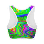 Green Abstract Liquid Trippy Print Women's Sports Bra