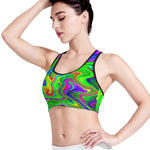 Green Abstract Liquid Trippy Print Women's Sports Bra