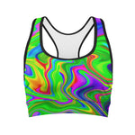 Green Abstract Liquid Trippy Print Women's Sports Bra