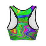 Green Abstract Liquid Trippy Print Women's Sports Bra