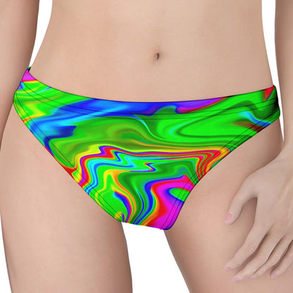 Green Abstract Liquid Trippy Print Women's Thong