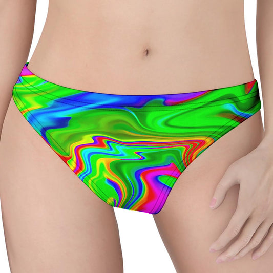 Green Abstract Liquid Trippy Print Women's Thong