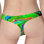 Green Abstract Liquid Trippy Print Women's Thong
