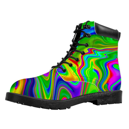 Green Abstract Liquid Trippy Print Work Boots