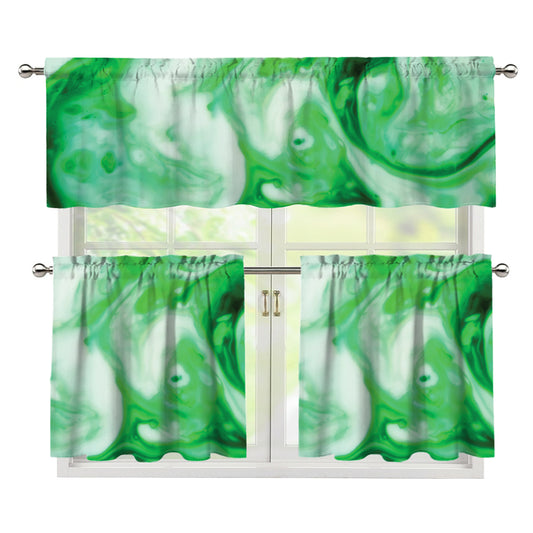 Green Acid Melt Print 3 Piece Kitchen Curtains