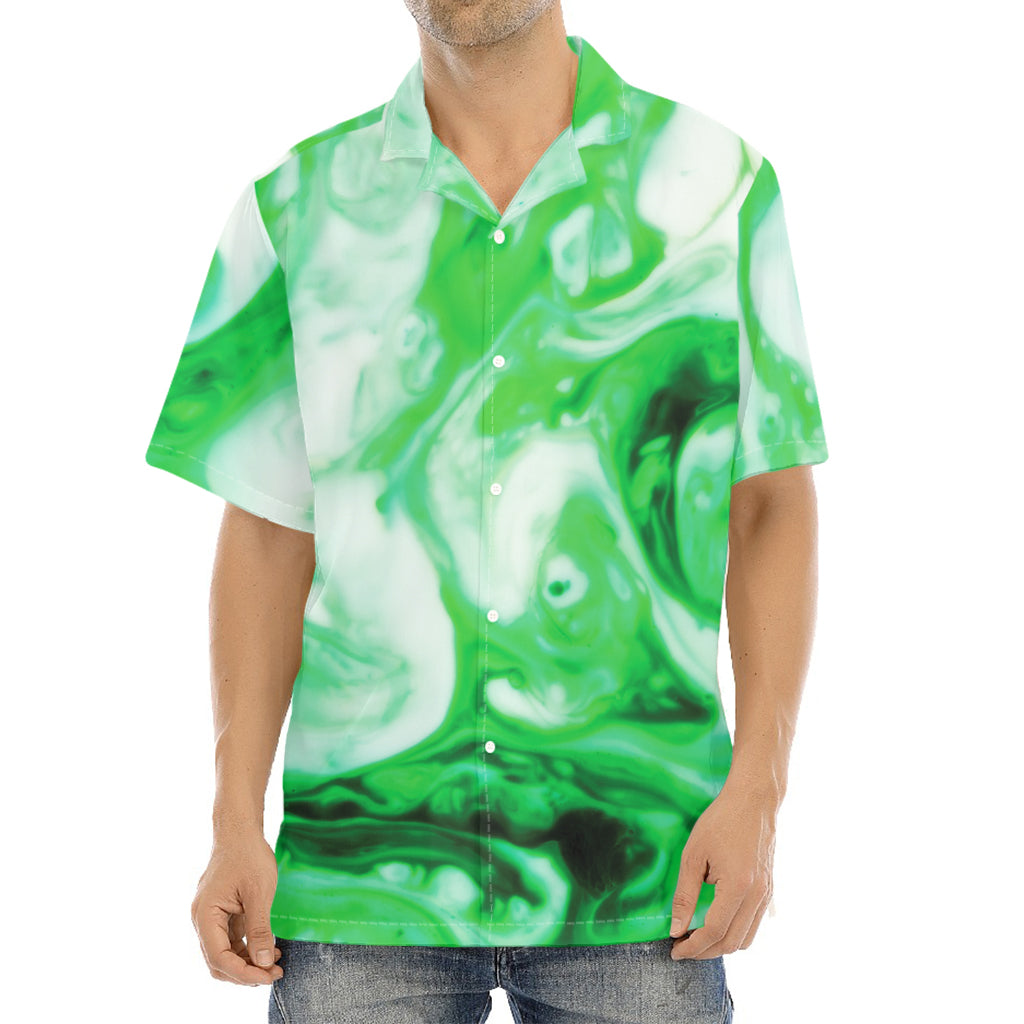 Green Acid Melt Print Aloha Shirt