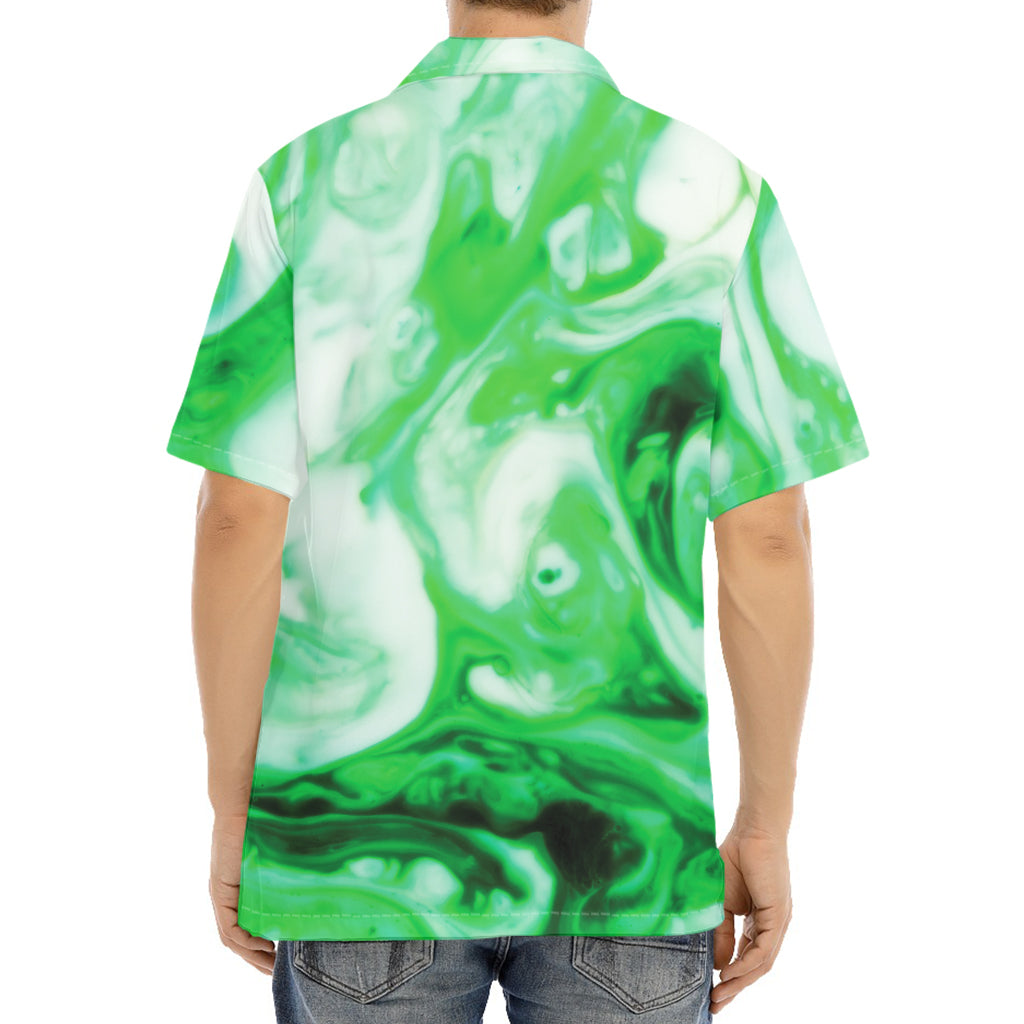 Green Acid Melt Print Aloha Shirt