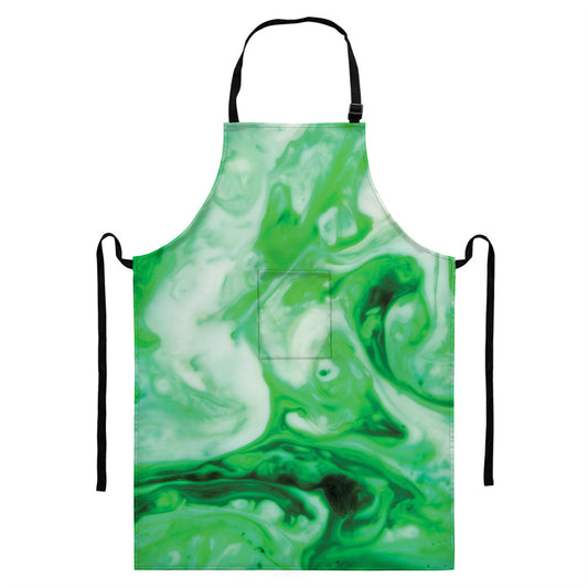 Green Acid Melt Print Bib Apron With Pocket