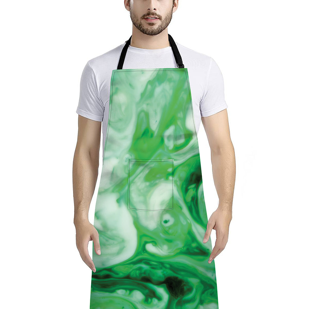 Green Acid Melt Print Bib Apron With Pocket