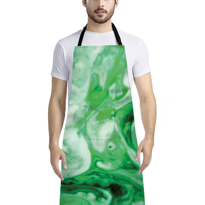 Green Acid Melt Print Bib Apron With Pocket