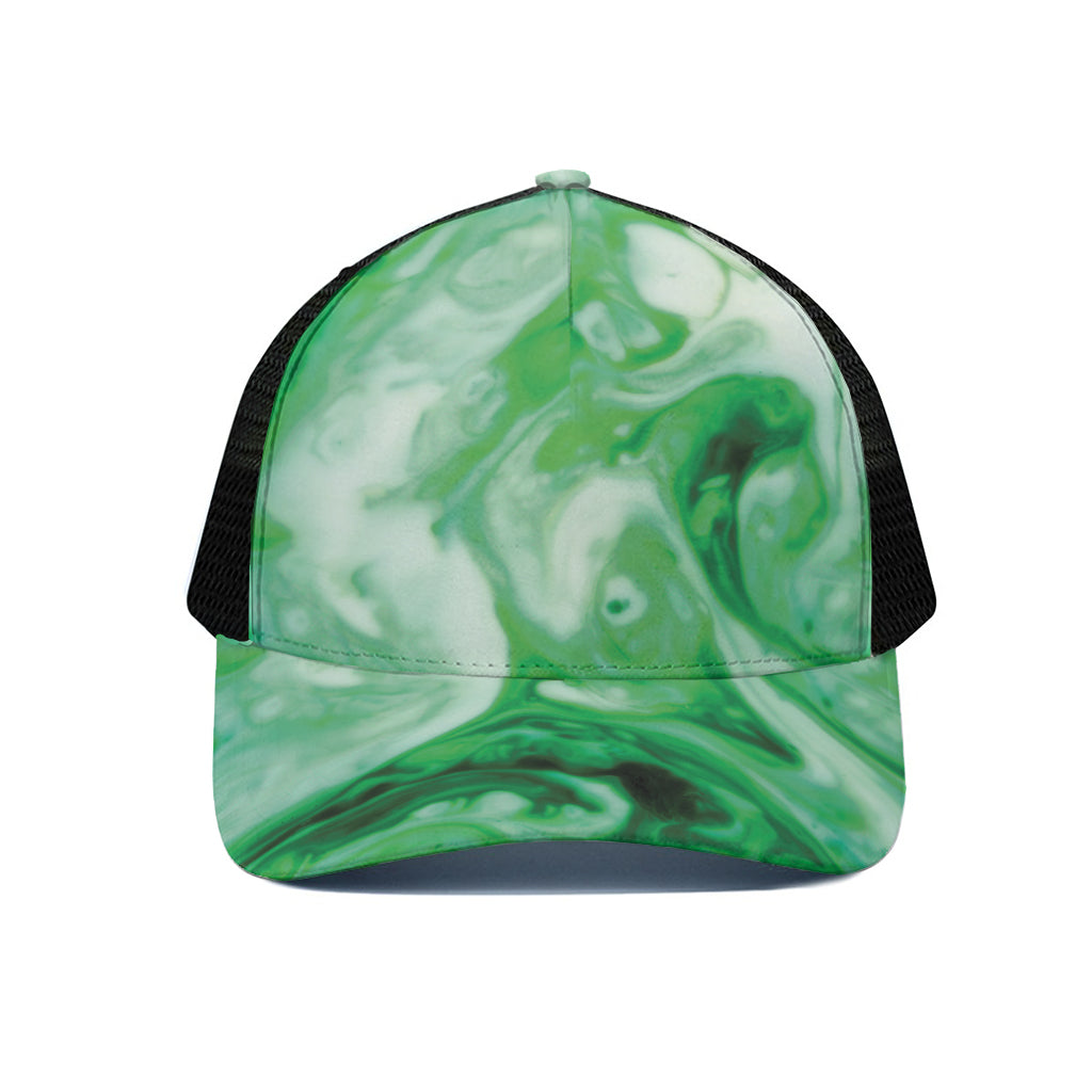 Green Acid Melt Print Black Mesh Trucker Cap