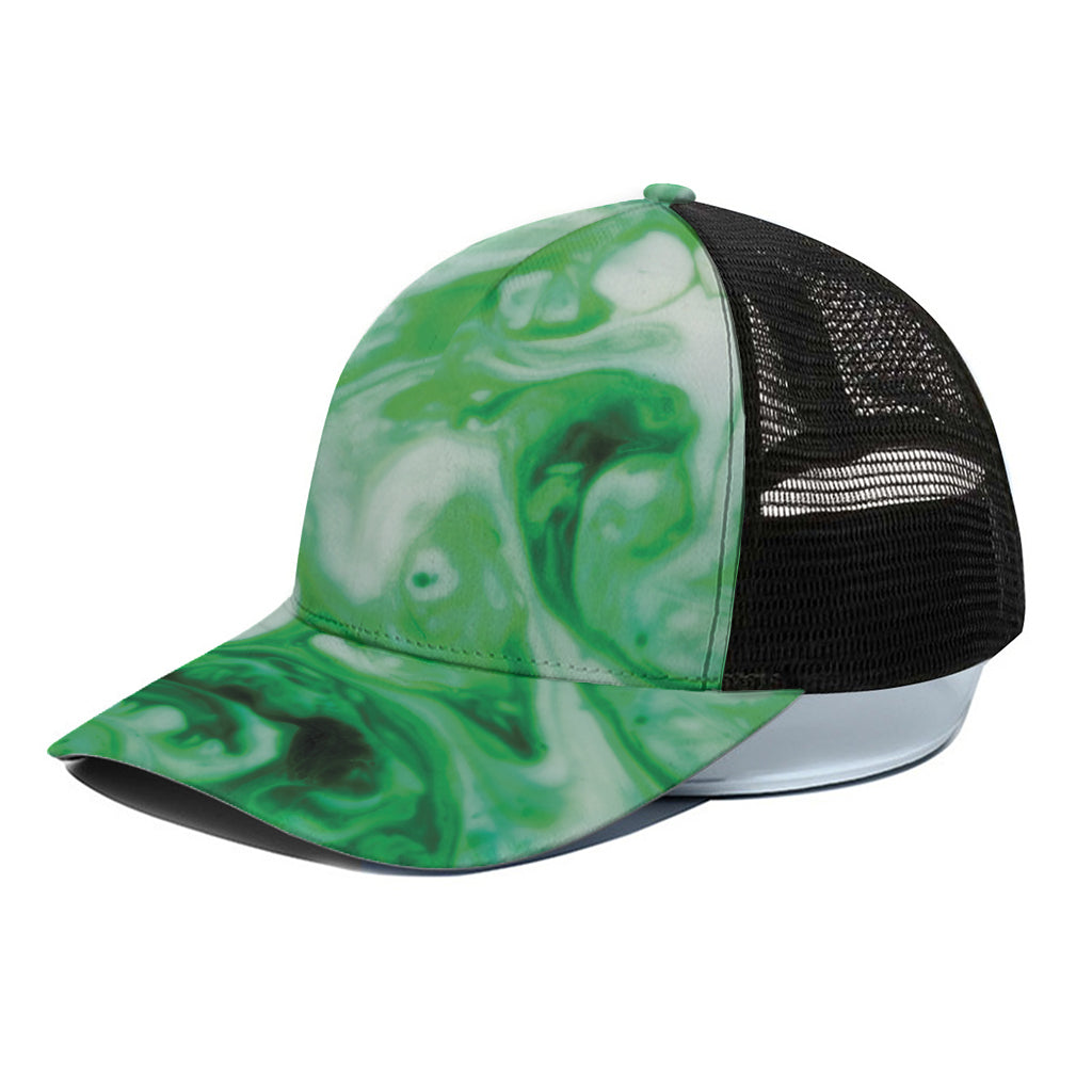 Green Acid Melt Print Black Mesh Trucker Cap