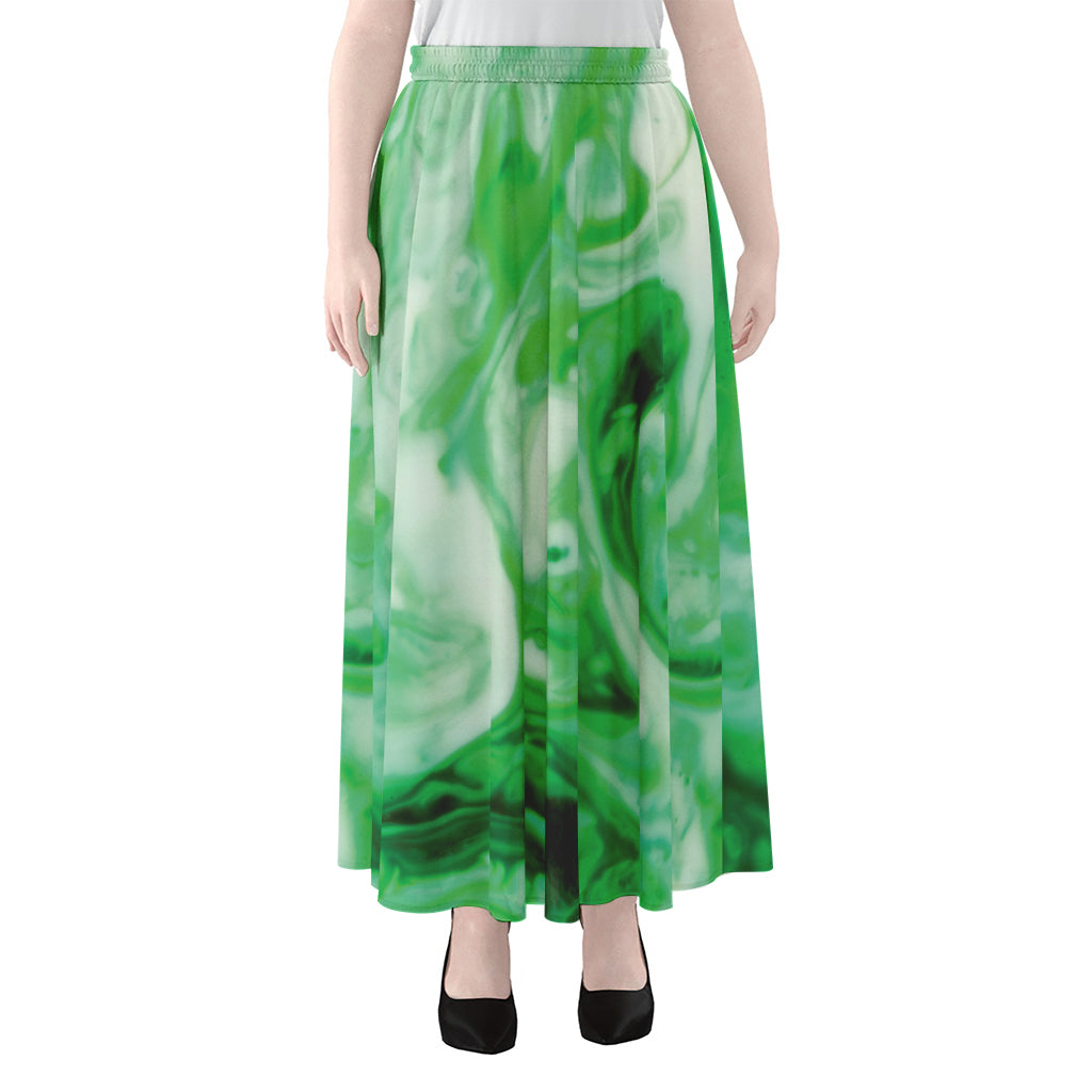 Green Acid Melt Print Chiffon Maxi Skirt