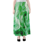 Green Acid Melt Print Chiffon Maxi Skirt