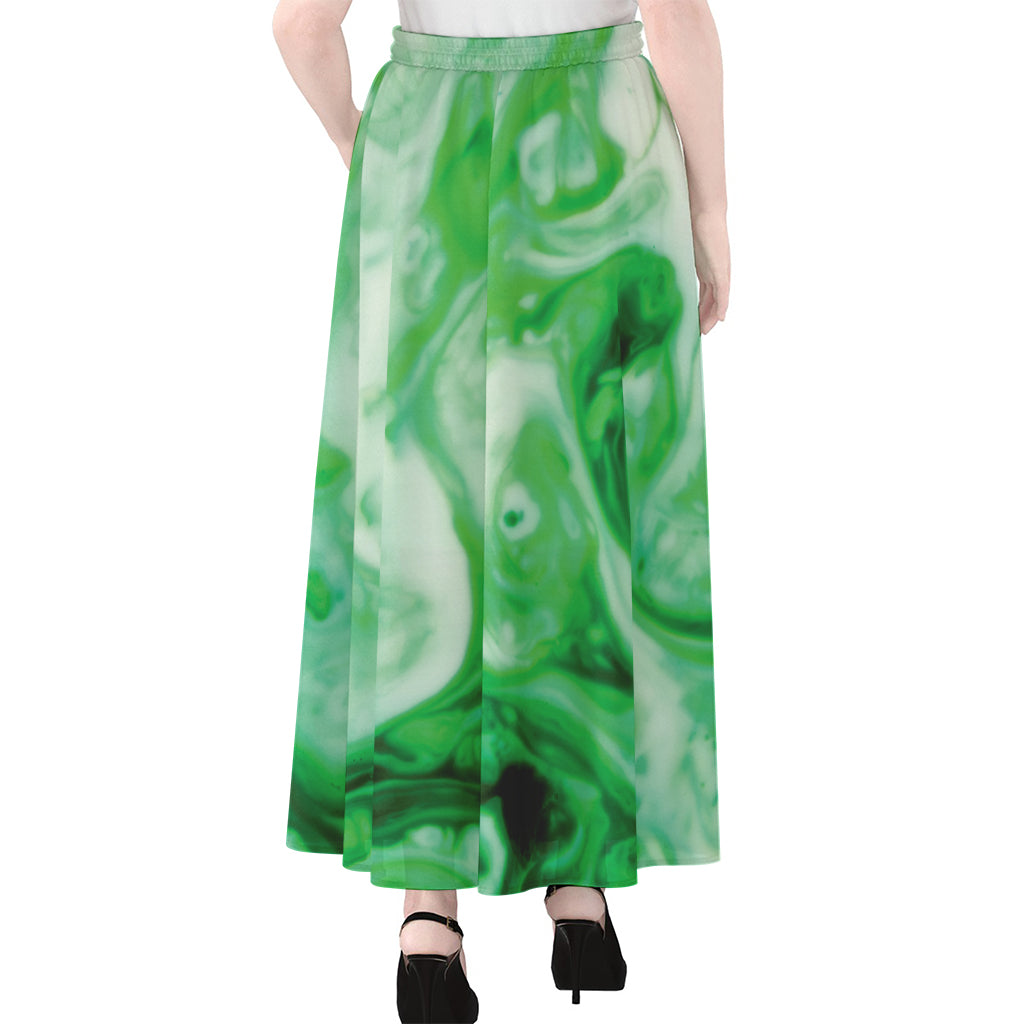 Green Acid Melt Print Chiffon Maxi Skirt