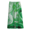 Green Acid Melt Print Cotton Front Slit Maxi Skirt