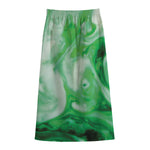 Green Acid Melt Print Cotton Front Slit Maxi Skirt