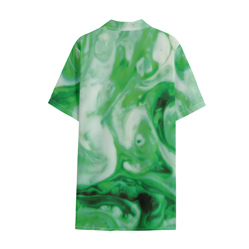 Green Acid Melt Print Cotton Hawaiian Shirt