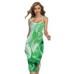 Green Acid Melt Print Cross Back Cami Dress