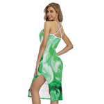 Green Acid Melt Print Cross Back Cami Dress