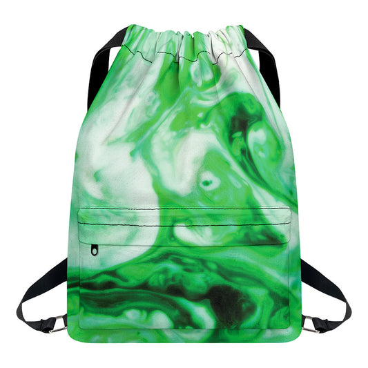 Green Acid Melt Print Drawstring Backpack