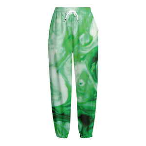 Green Acid Melt Print Fleece Lined Knit Pants