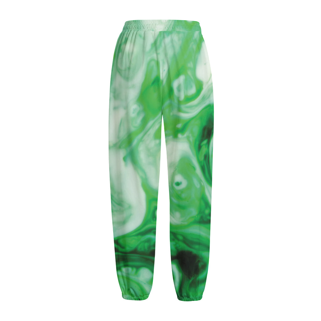 Green Acid Melt Print Fleece Lined Knit Pants