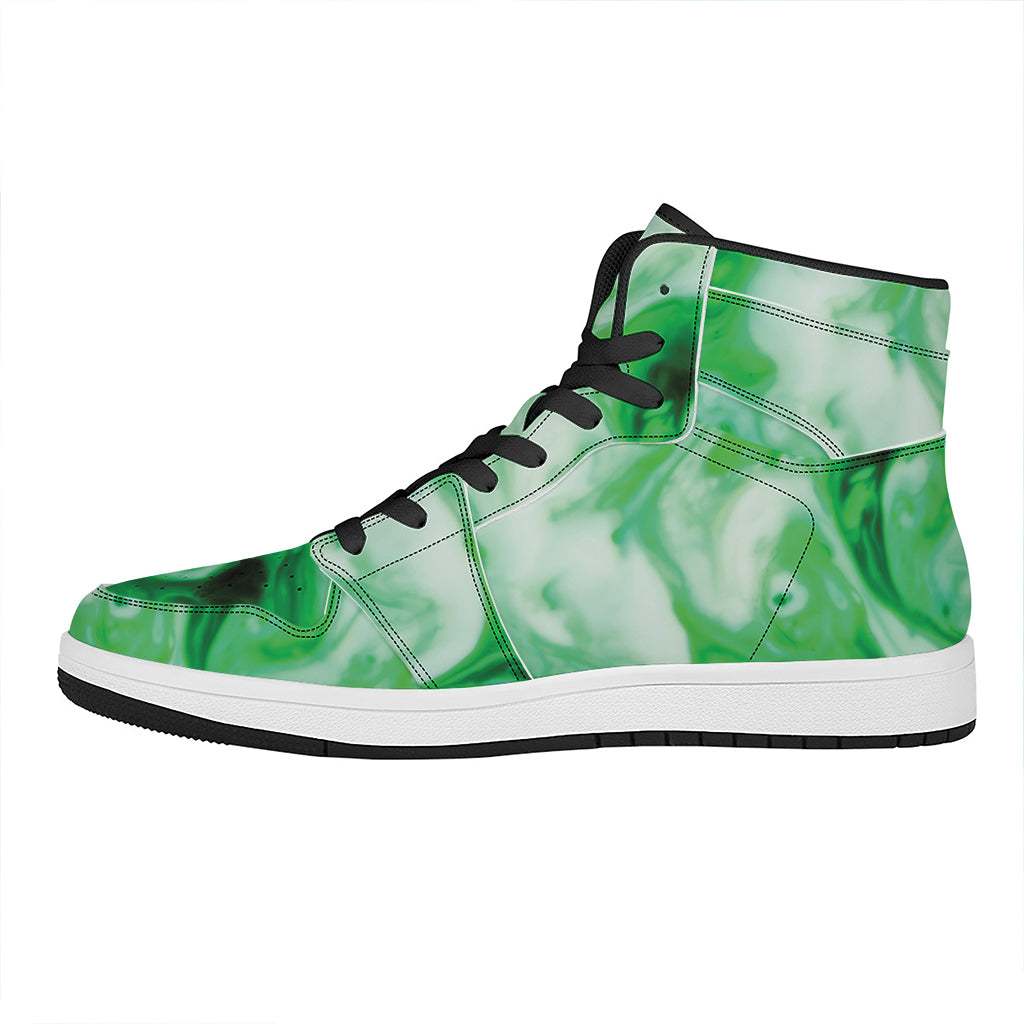 Green Acid Melt Print High Top Leather Sneakers