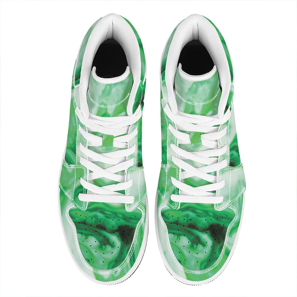 Green Acid Melt Print High Top Leather Sneakers