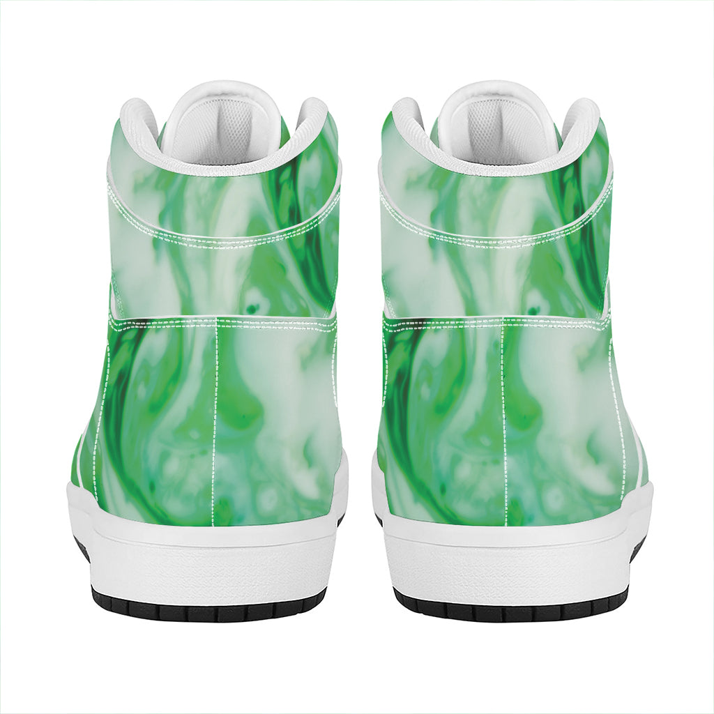 Green Acid Melt Print High Top Leather Sneakers