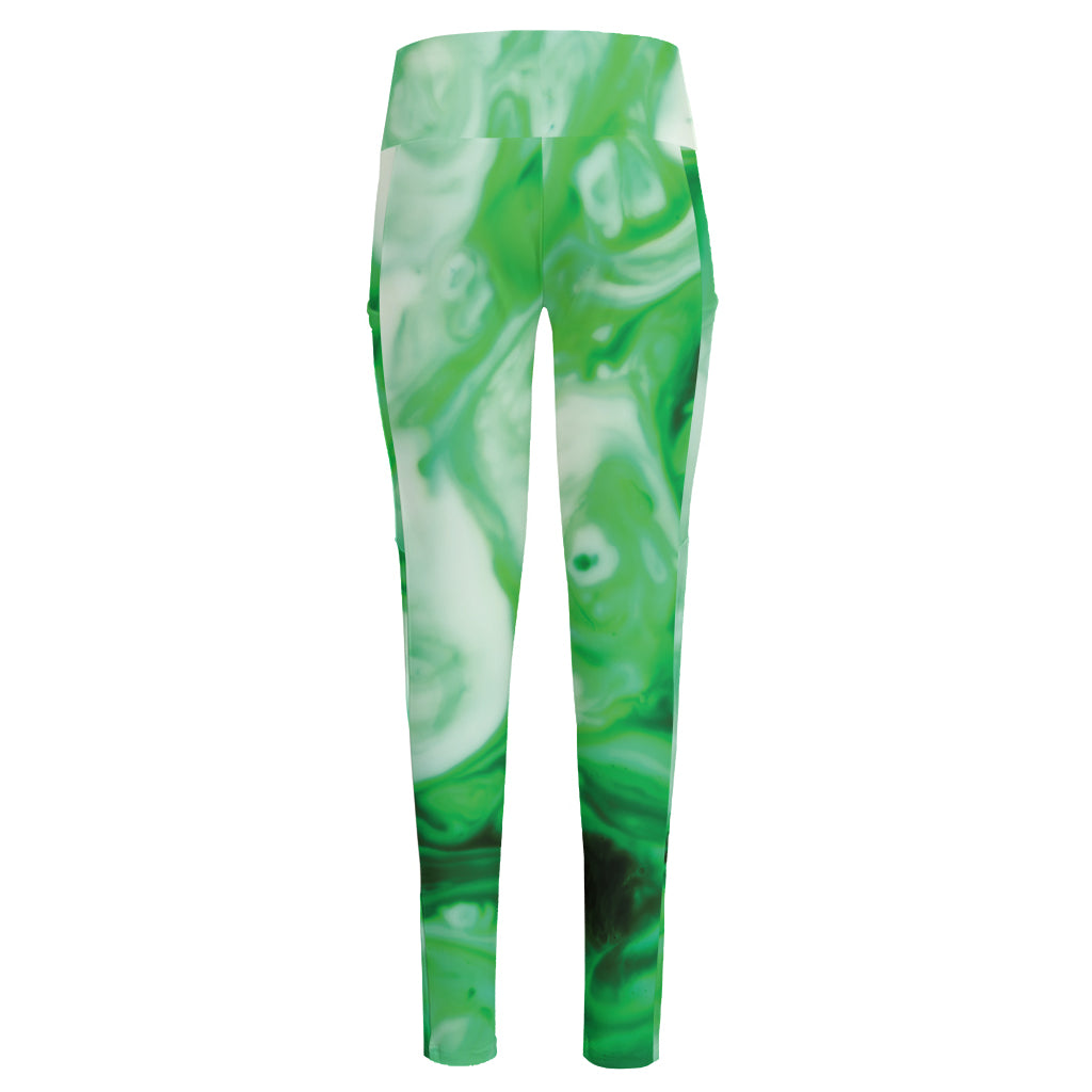 Green Acid Melt Print High-Waisted Pocket Leggings