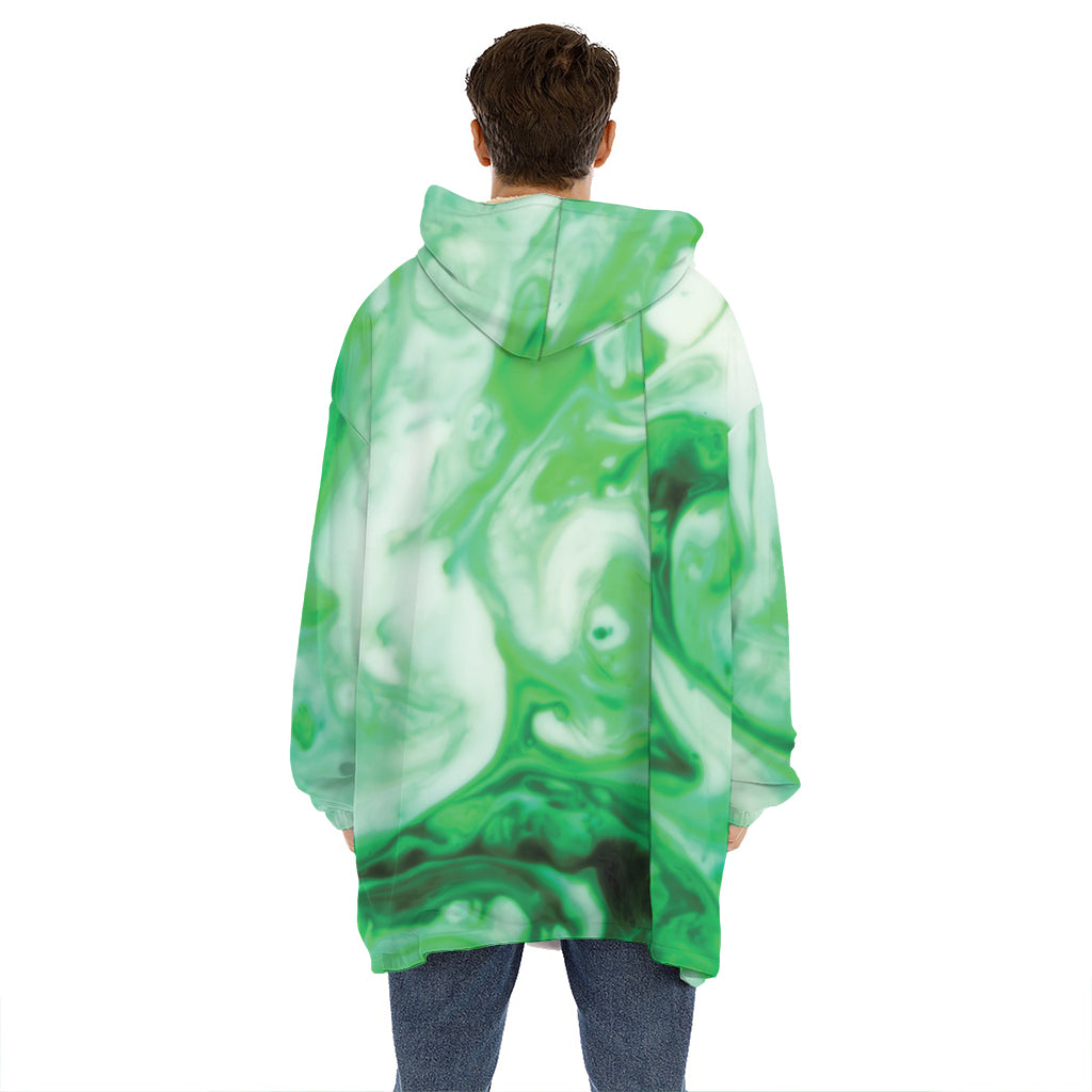 Green Acid Melt Print Hoodie Blanket