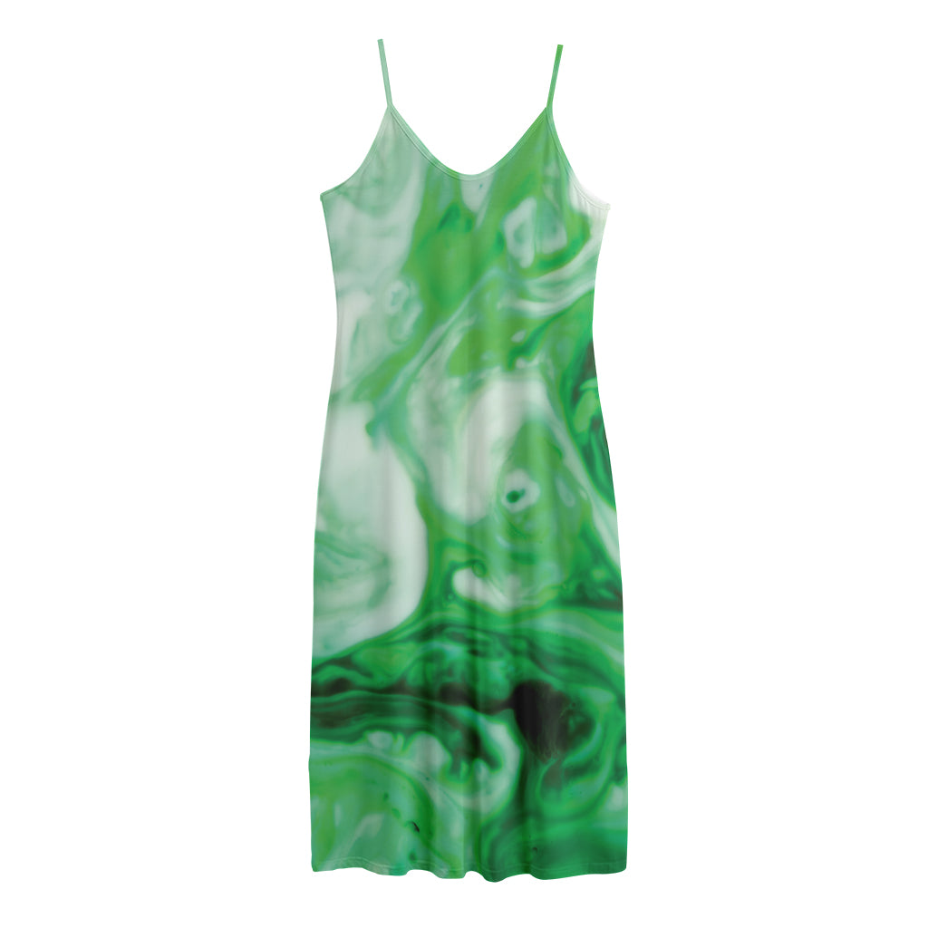 Green Acid Melt Print Jersey Midi Cami Dress