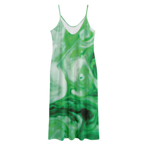 Green Acid Melt Print Jersey Midi Cami Dress