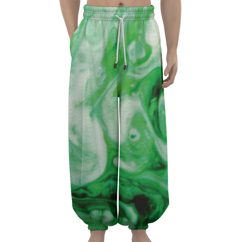 Green Acid Melt Print Lantern Pants