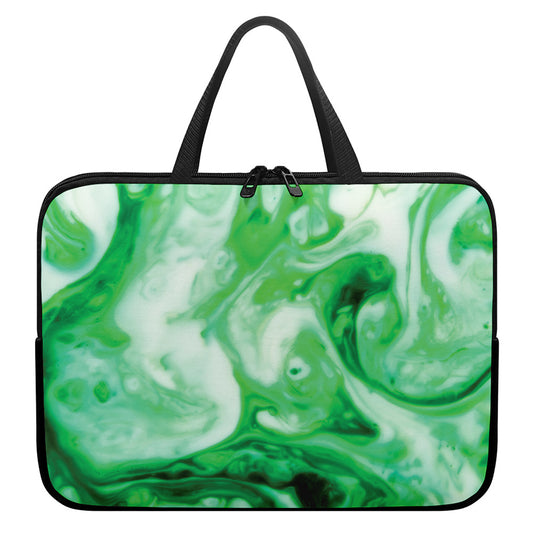 Green Acid Melt Print Laptop Sleeve With Handle