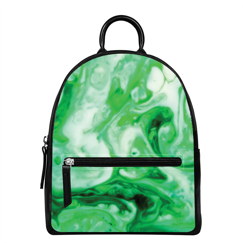 Green Acid Melt Print Leather Backpack