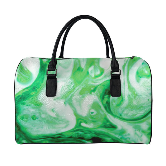 Green Acid Melt Print Leather Duffle Bag
