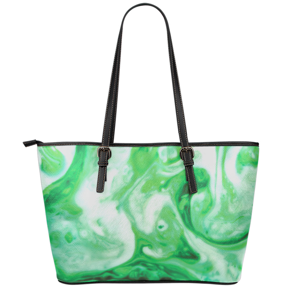 Green Acid Melt Print Leather Tote Bag