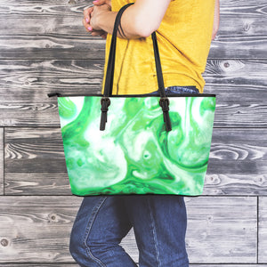 Green Acid Melt Print Leather Tote Bag