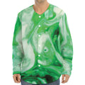 Green Acid Melt Print Long Sleeve Baseball Jersey