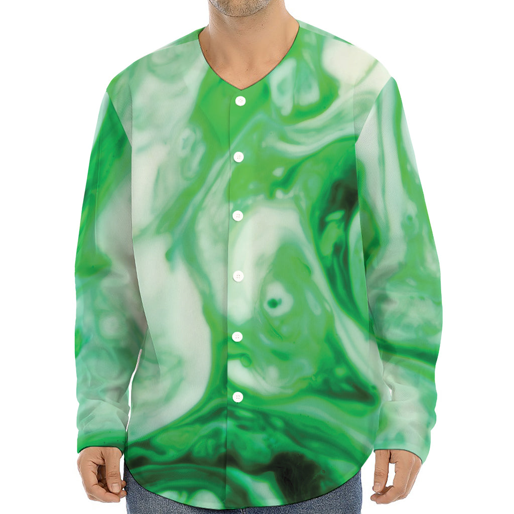 Green Acid Melt Print Long Sleeve Baseball Jersey